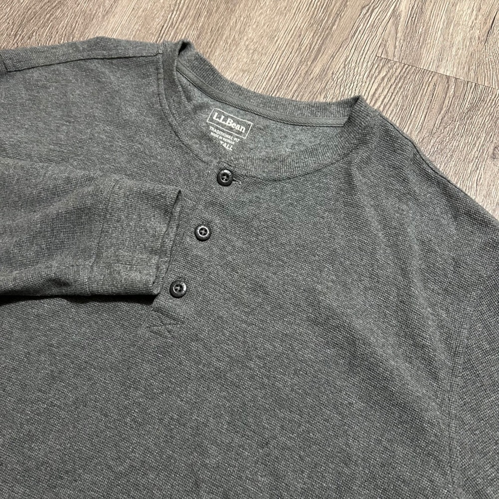 LL Bean Henley 2XLT Tall XXL Tall Gray Long Sleeve Mini Waffle Knit Cotton